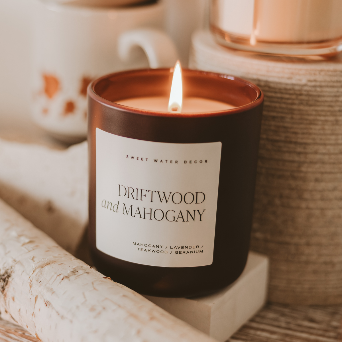 Driftwood and Mahogany 15 oz Candle, Matte Jar - Gifts