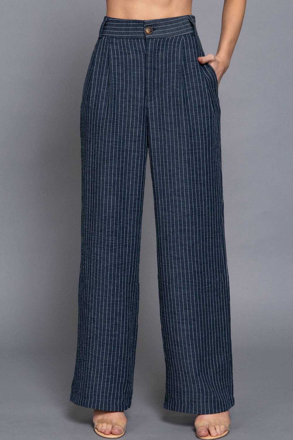 Straight Stripe Linen Effect Long Pants