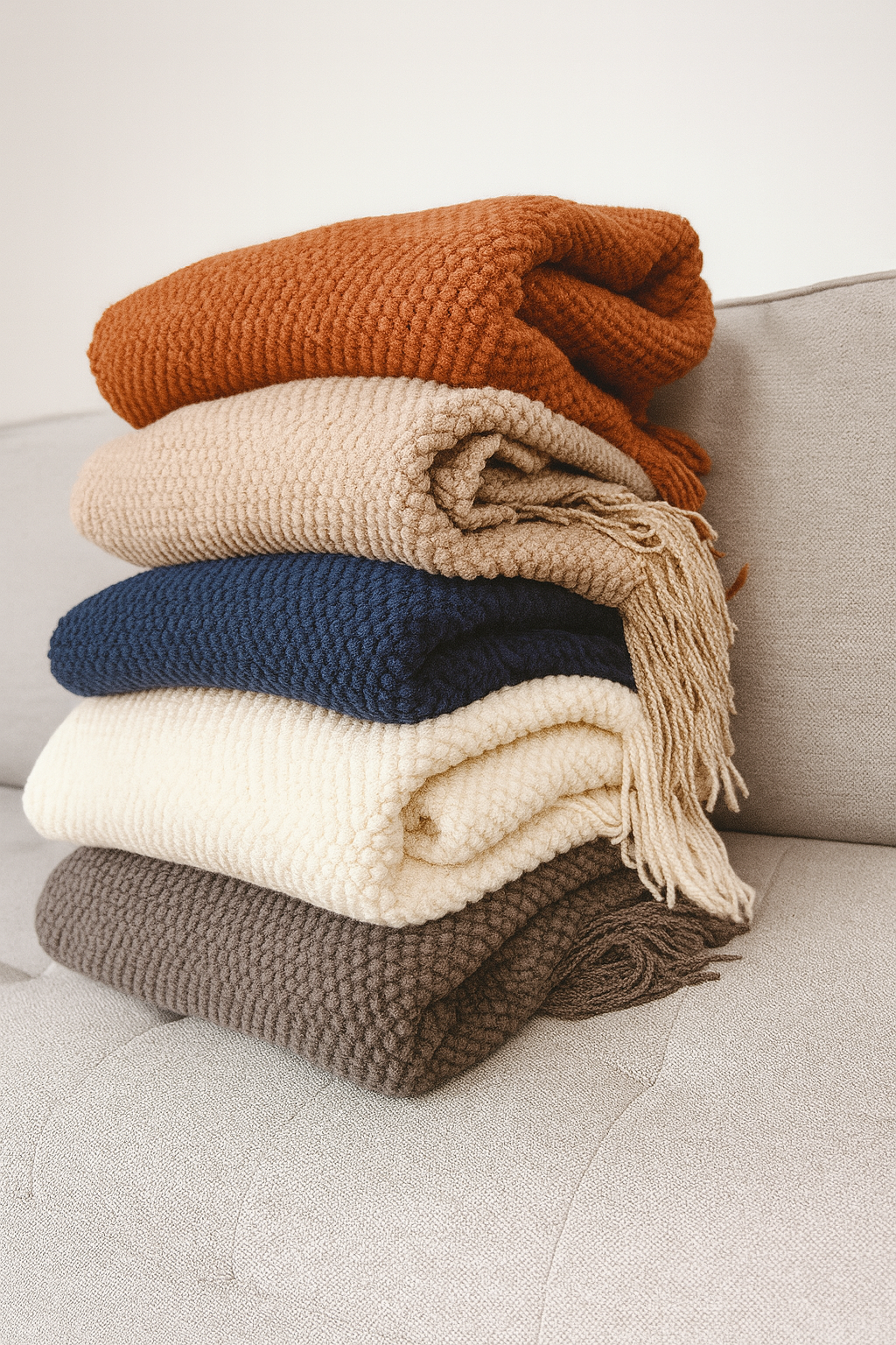 Knit Throw Blanket with Fringe