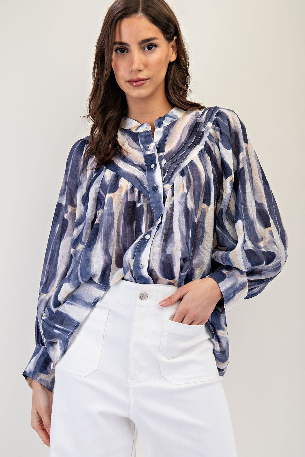 Printed Bubble Sleeve Top