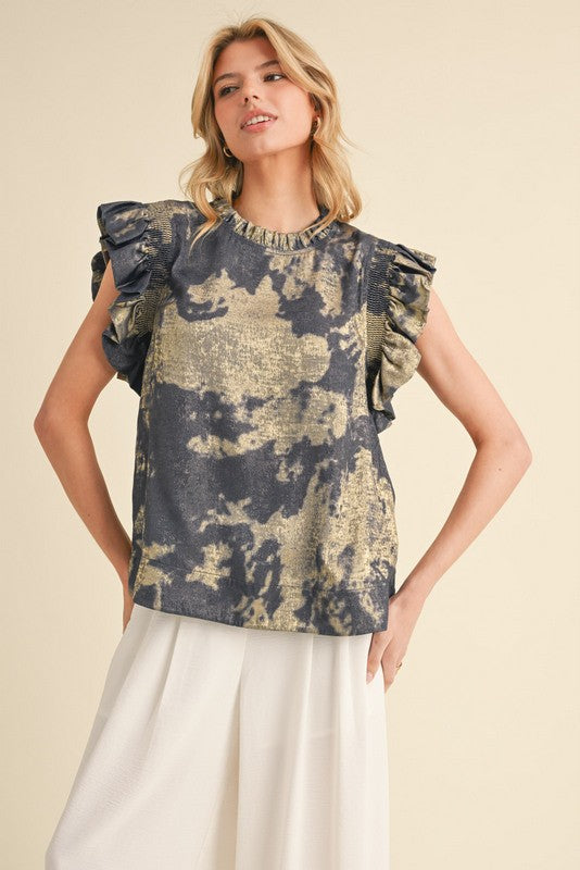Metallic Print Ruffled Top