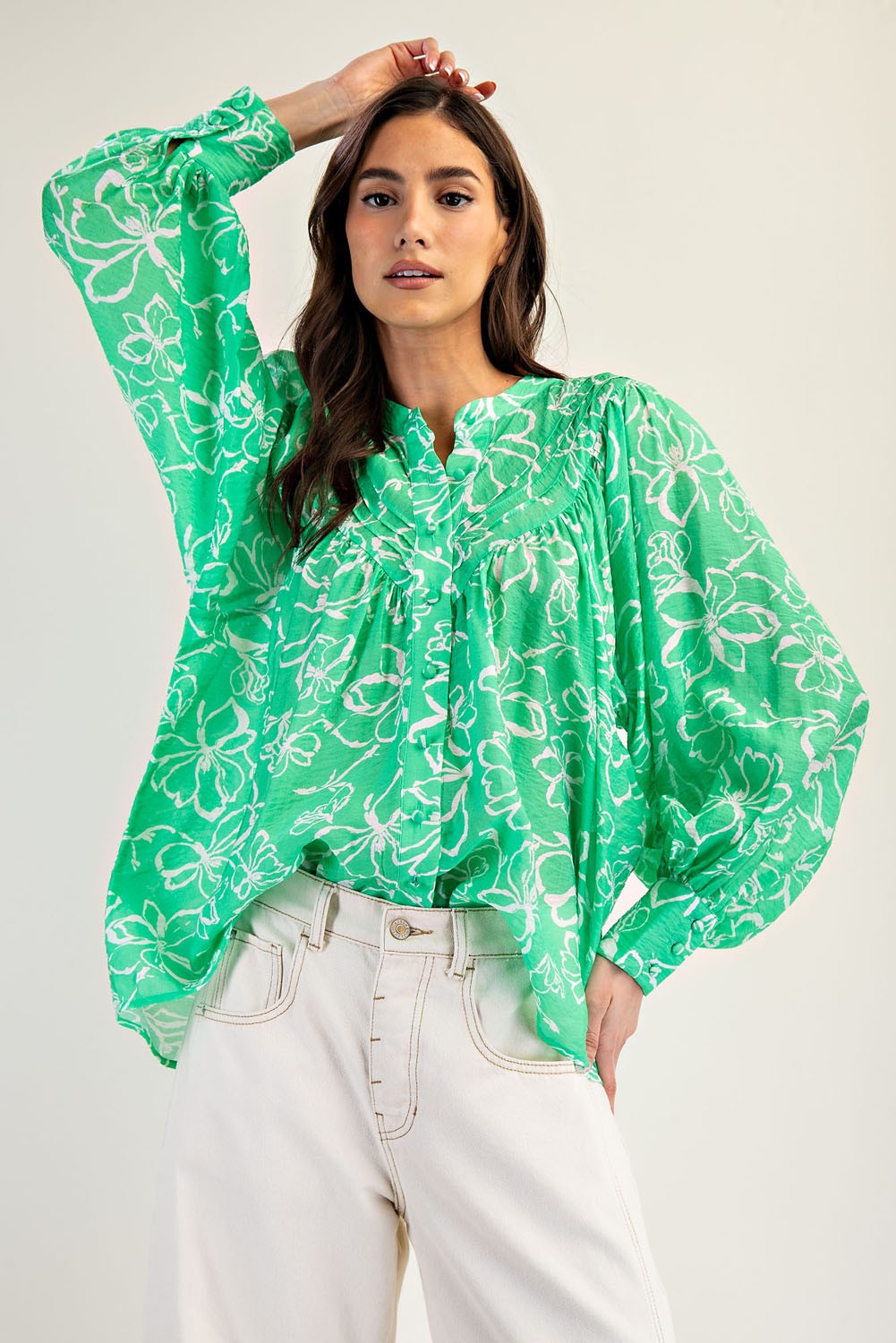 printed bubble sleeve top