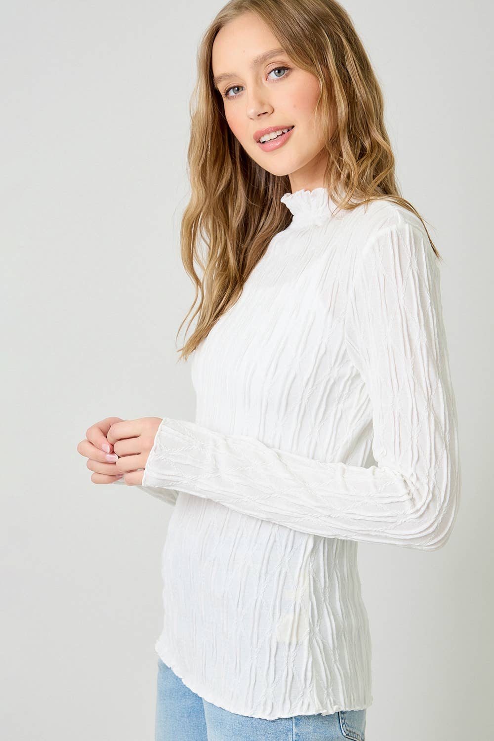 Lettuce Edge Textured Knit Top