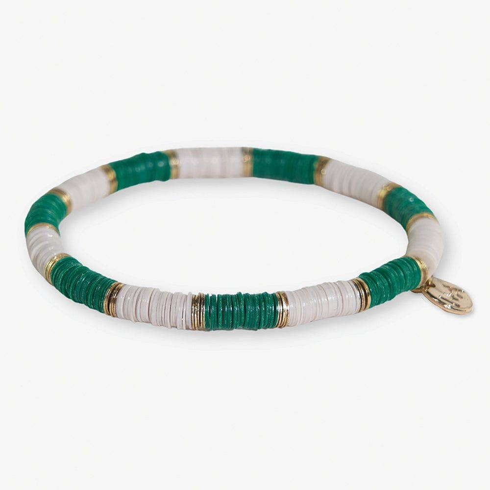 Grace Two-Color Block Sequin Stretch Bracelet Kelly Green/Ivory Wholesale