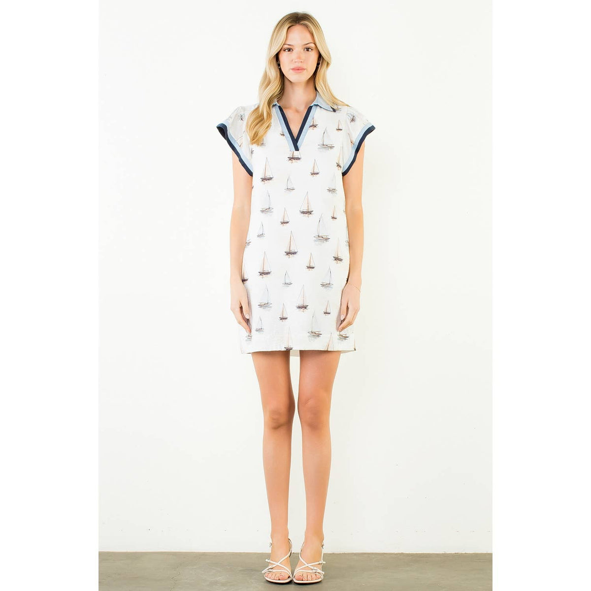 Flutter Sleeve Sailboat Pattern Dress