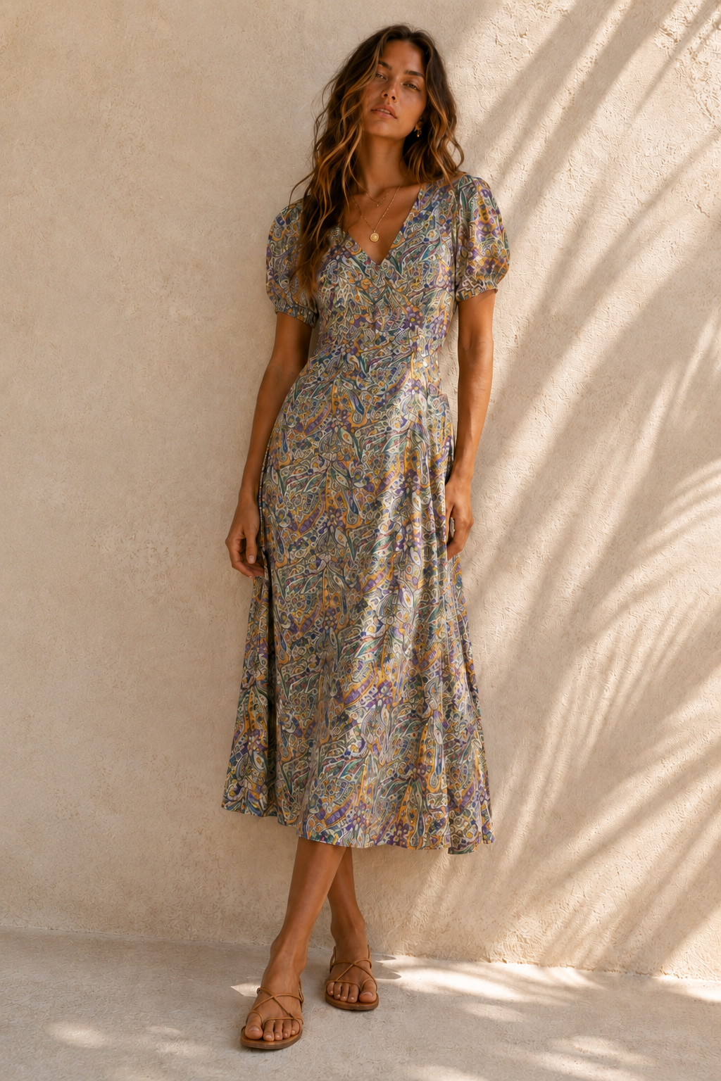 Paisley Garden Wrap Midi Dress
