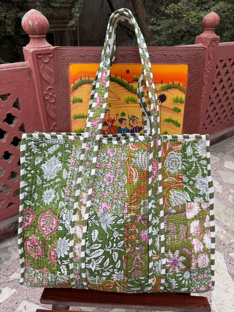 Green Patchwork Quilted Handbag
