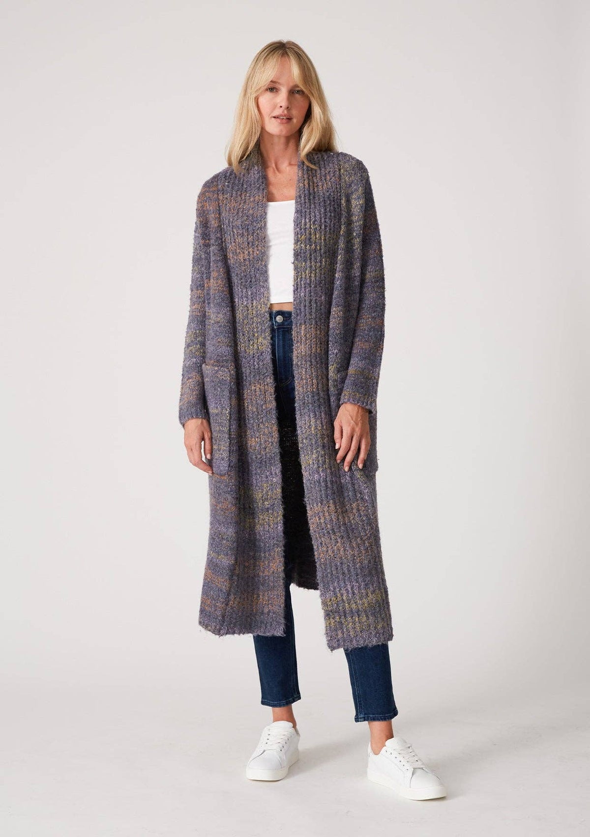 Marled Long Sleeve Open Front Knit Cardigan