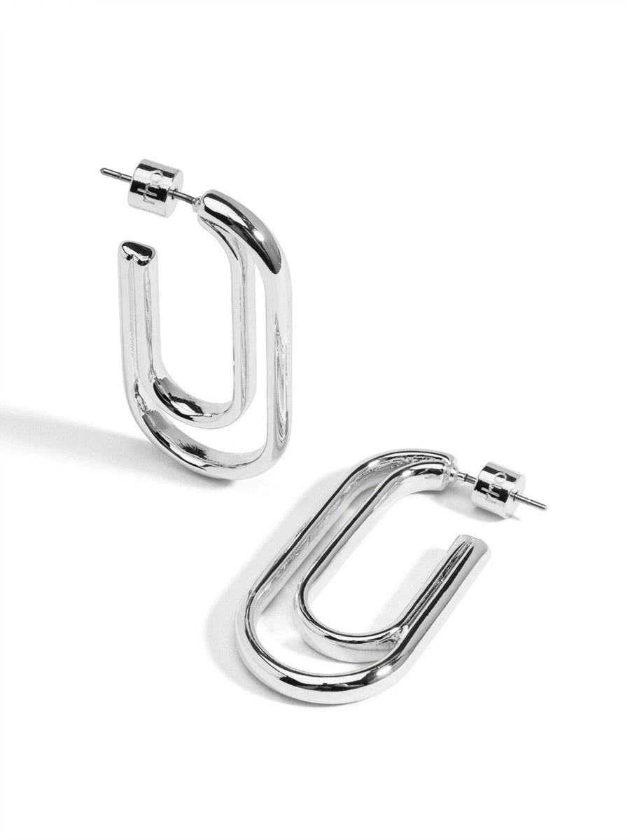 Double Link Hoop Earring Silver