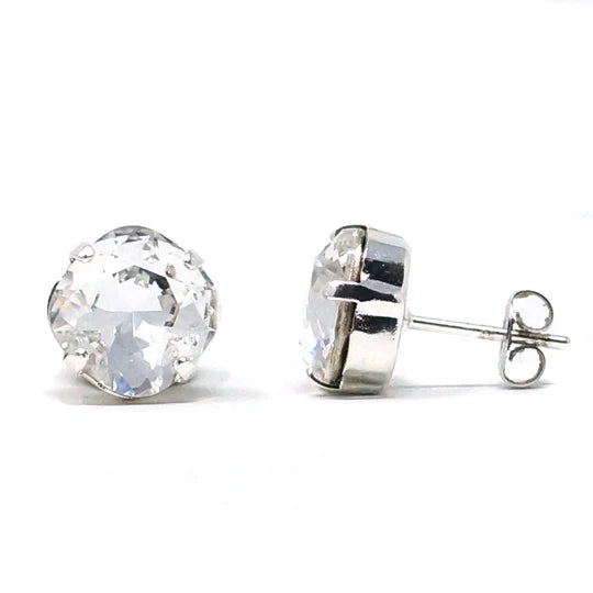 Crystal Cushion Cut Stud Earrings Silver