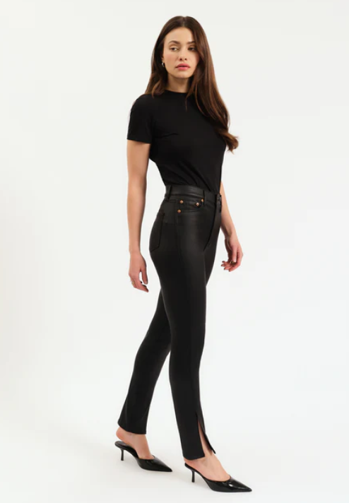 Downtown High Rise Split Slim - Black Coated