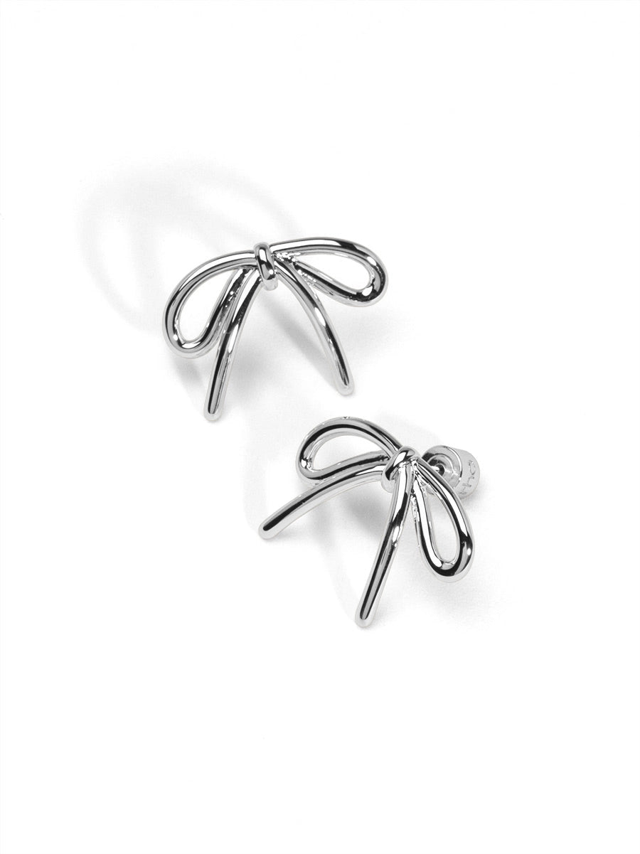 Small Bow Stud Earrings Silver