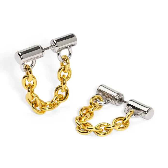 Two-Tone Chain Hoop Earring
