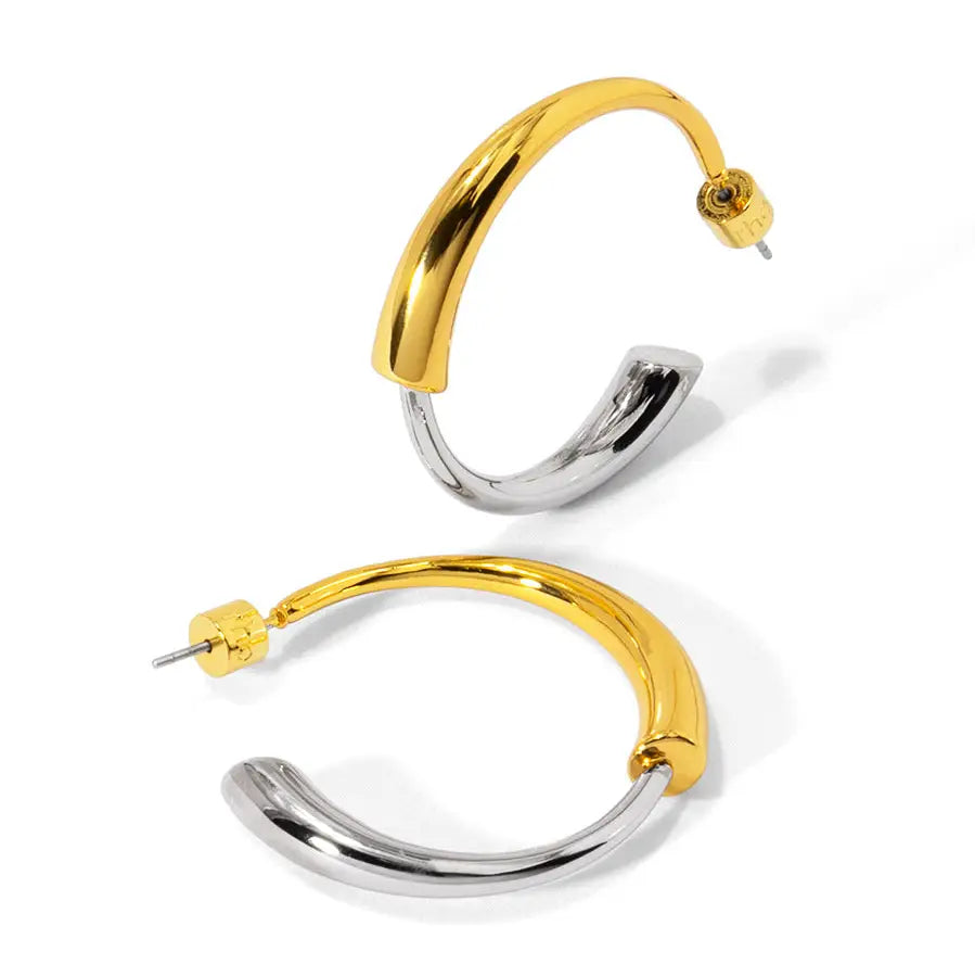 Two Tone Open Hoop Earrings - Gold & Silver