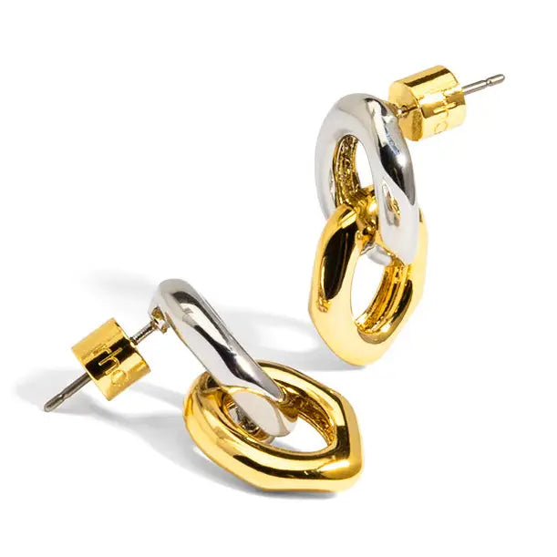 Two Tone Small Link Drop Earring