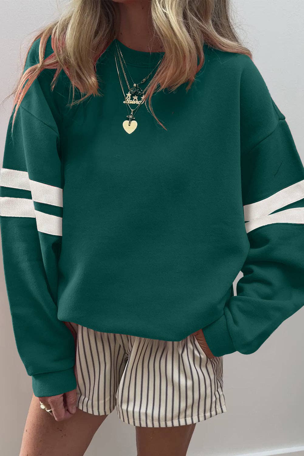 Evergreen Varsity Striped  Oversized Sweatshirt