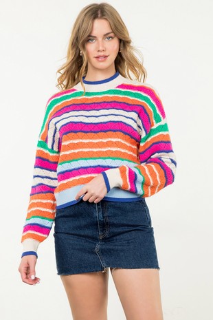 Long Sleeve Multi Color Knit Sweater